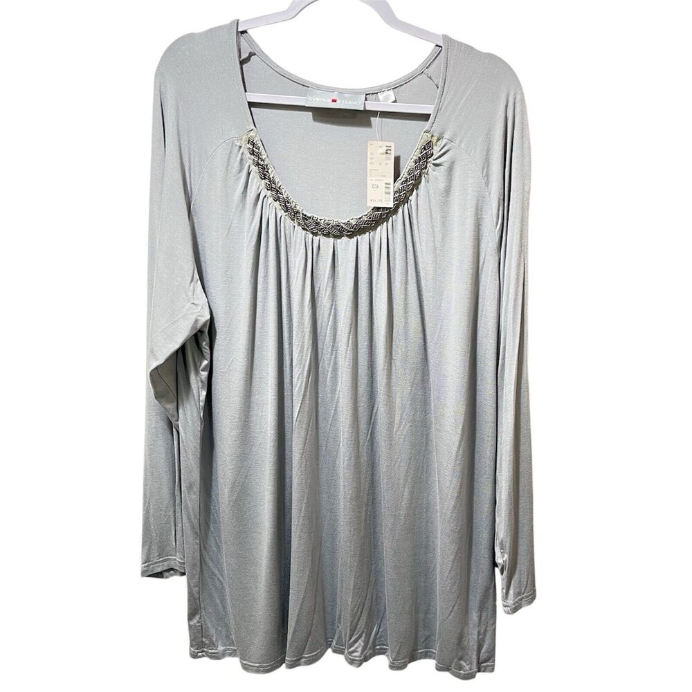 Avenue Studio Loose Fit Long Sleeve Round Neck Gray Top, Women's Size 22/24 NWT
